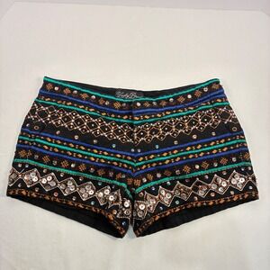 Lucky Brand Embroidered Shorts Womens XS Black Sequin Beaded Boho Festival